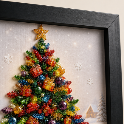 Side-lit close-up of the star and colorful branches in All Is Bright.
