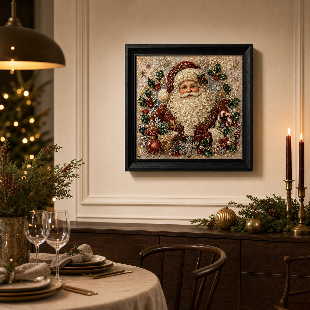 The Warmest Welcome displayed in an elegant Christmas dining room.