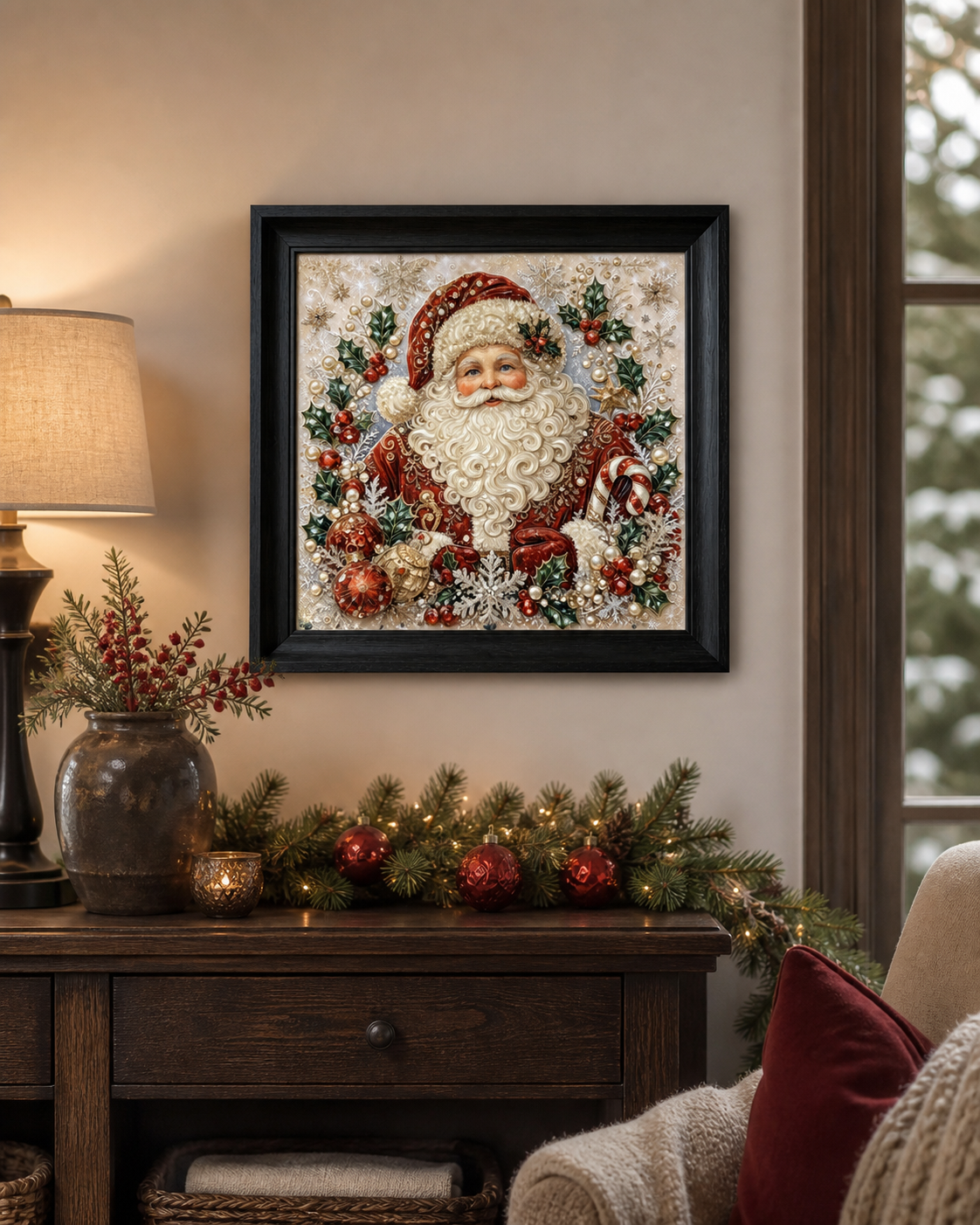The Warmest Welcome displayed in a warm Christmas living room.