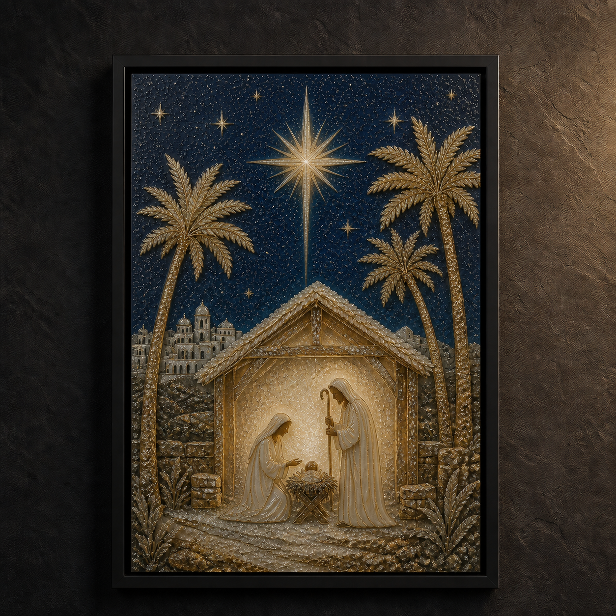 Close view of A Star Over Bethlehem under balanced warm and cool ambient light.