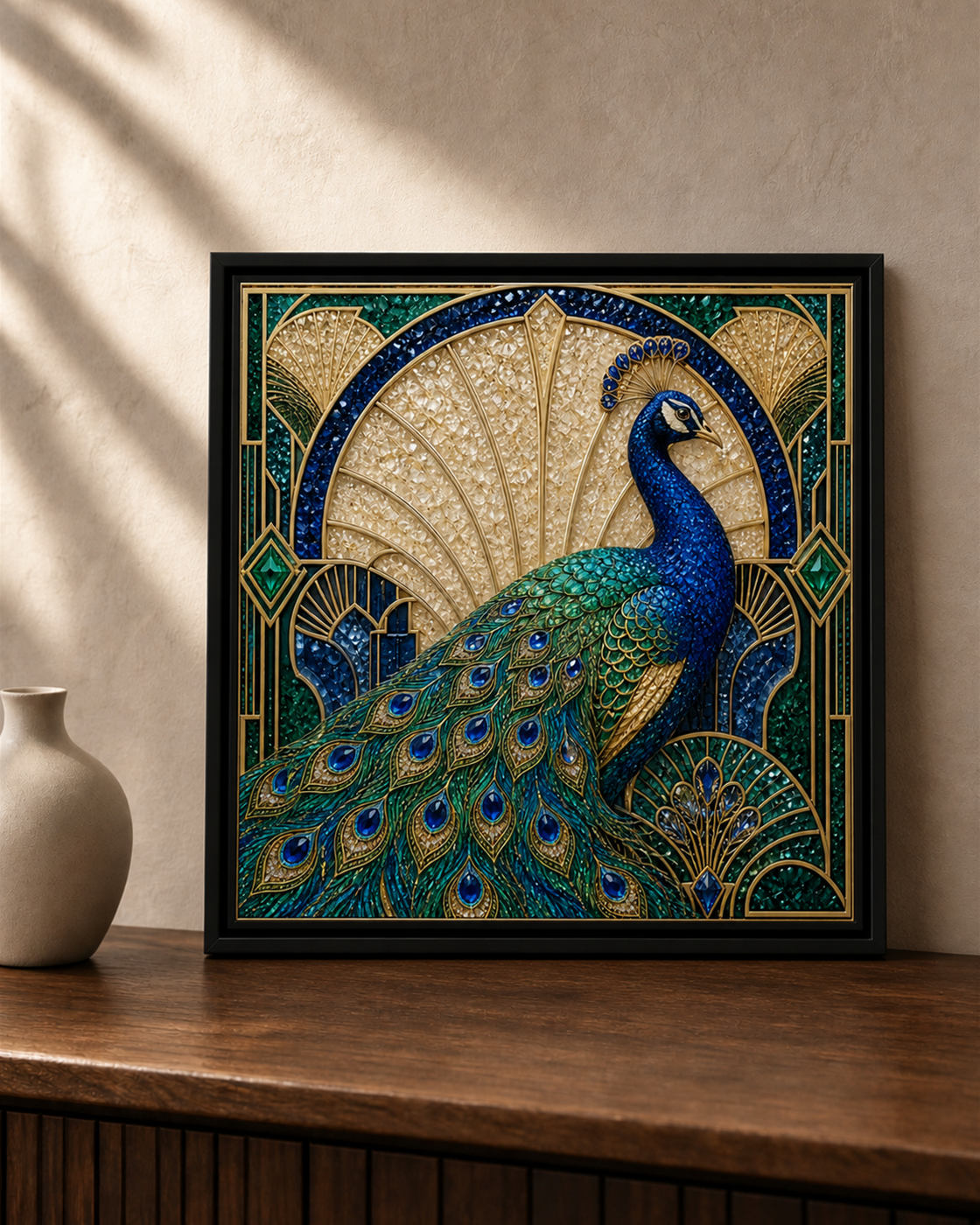 Gilded Grace displayed on a dark wood console against a warm neutral wall.